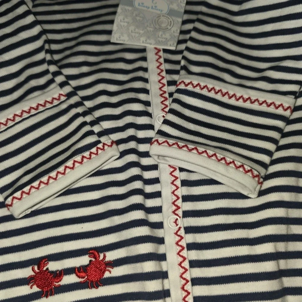Kissy Kissy NWT Blue & White Stripes W Crab Beach Pima Cotton Convertible Gown S